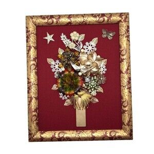 Vintage Jewelry Art FLOWER ARRANGEMENT In Vase 11 1/4" x 9 1/4"